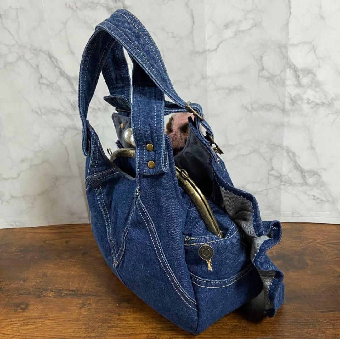 m*e様 コヤンイサムチョン デニムリメイク【がま口バッグ】フリルバッグ ハンド