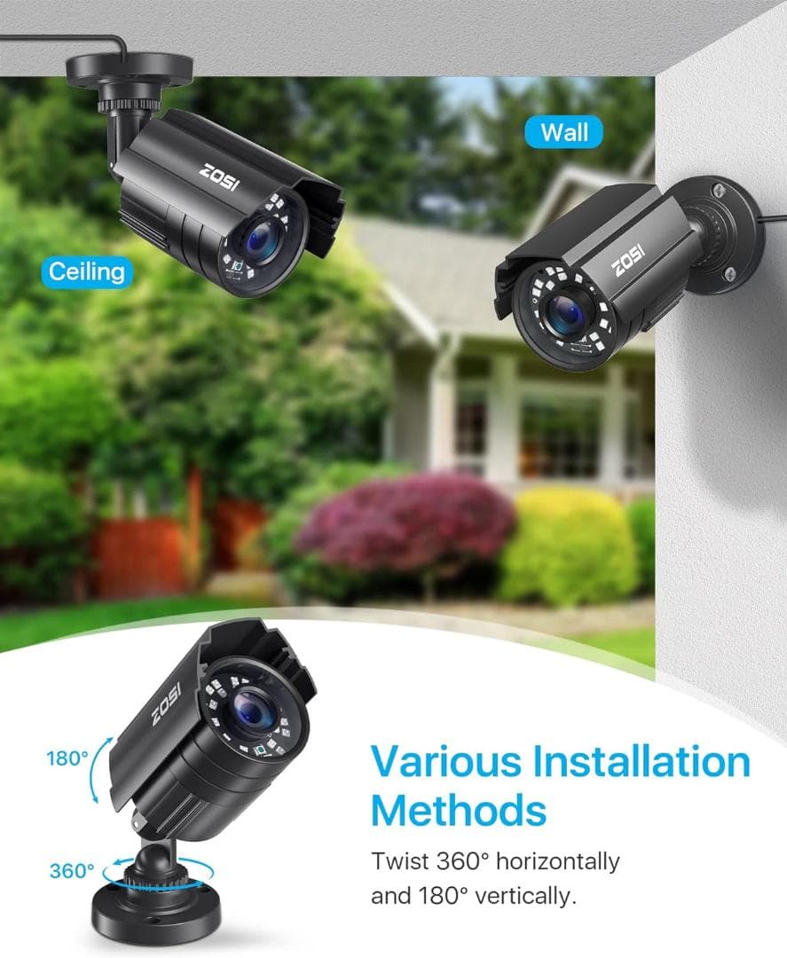 防犯カメラ 230万画素  24個赤外線 3.6MM広いレンズ IP67防水