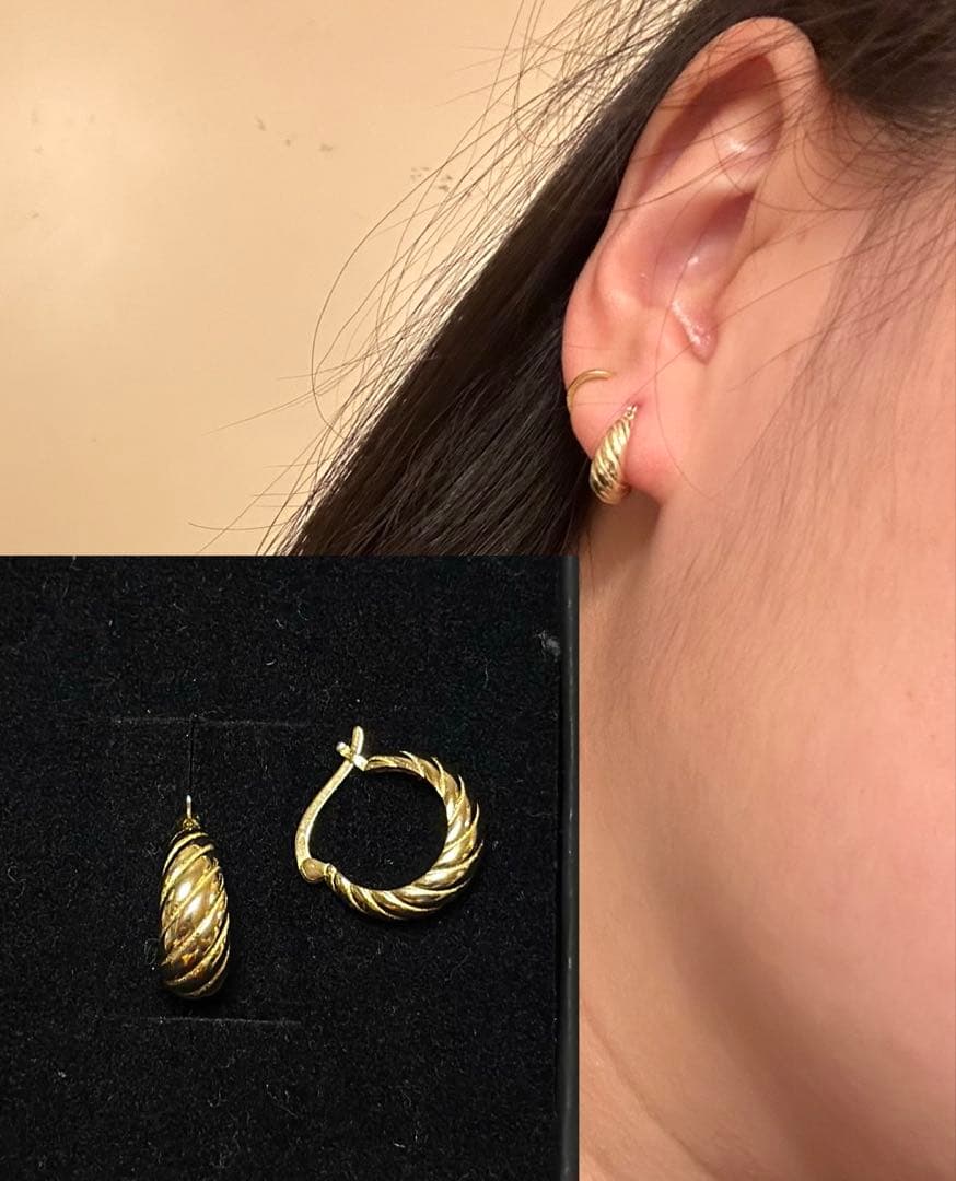 ゴールド ツイストデザイン フープピアス