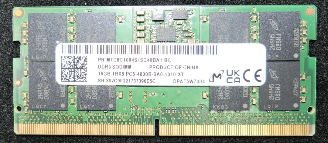ノートPC用メモリ DDR5-4800 16GB