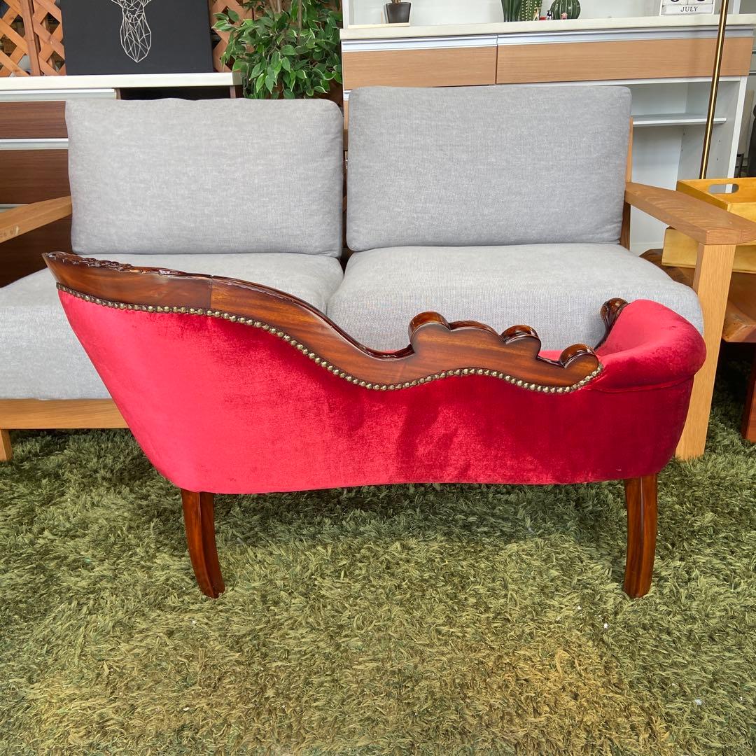 ロココ調 ベンチソファ キッズ用 ドール用 ペット用　ベルベット調レッド