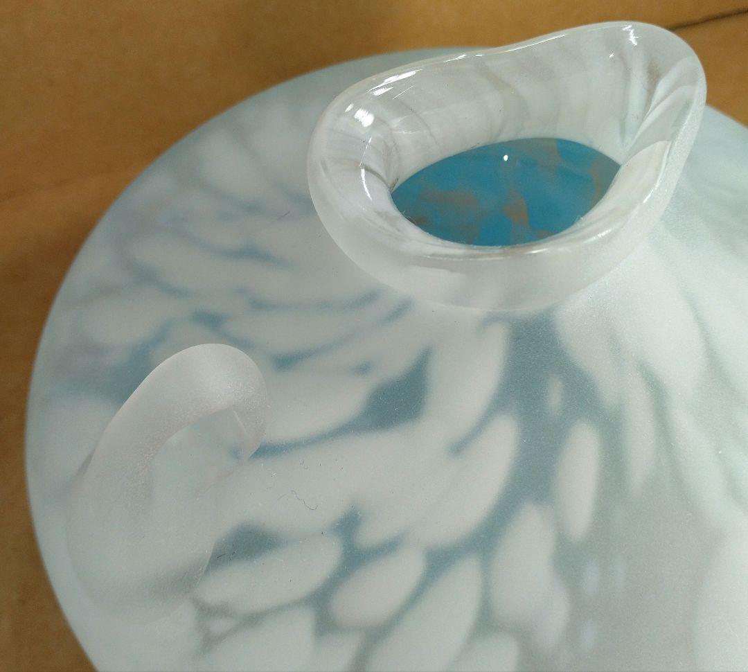 【本物保証】藤田喬平 手吹 花瓶(水色系,手付) 共箱 栞2 極美品 高島屋