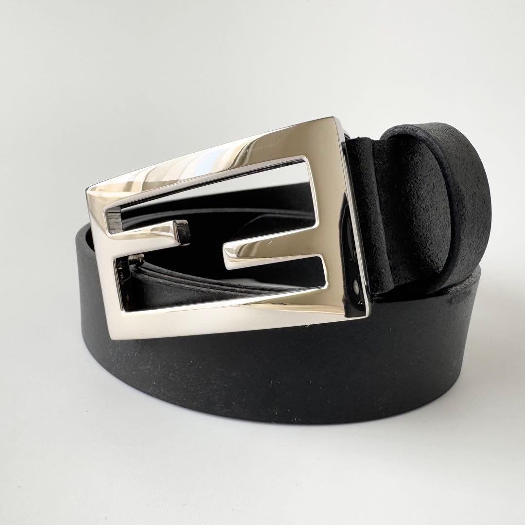 【極美品】フェンディ ベルト ズッカ柄 シルバー金具 レザー ブラック