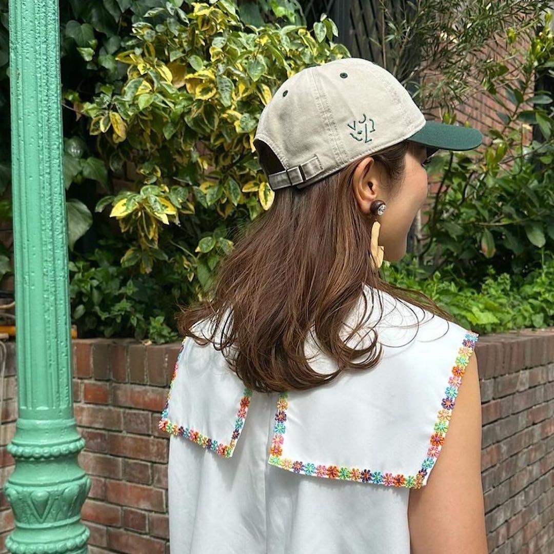 リンカブル　ロゴキャップ　ベージュ×グリーン