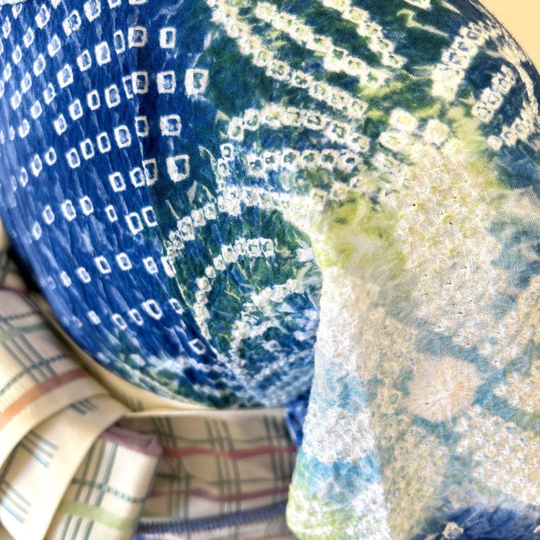 やまと謹製　裄70 有松絞り　絞り浴衣　花柄　藍色×白