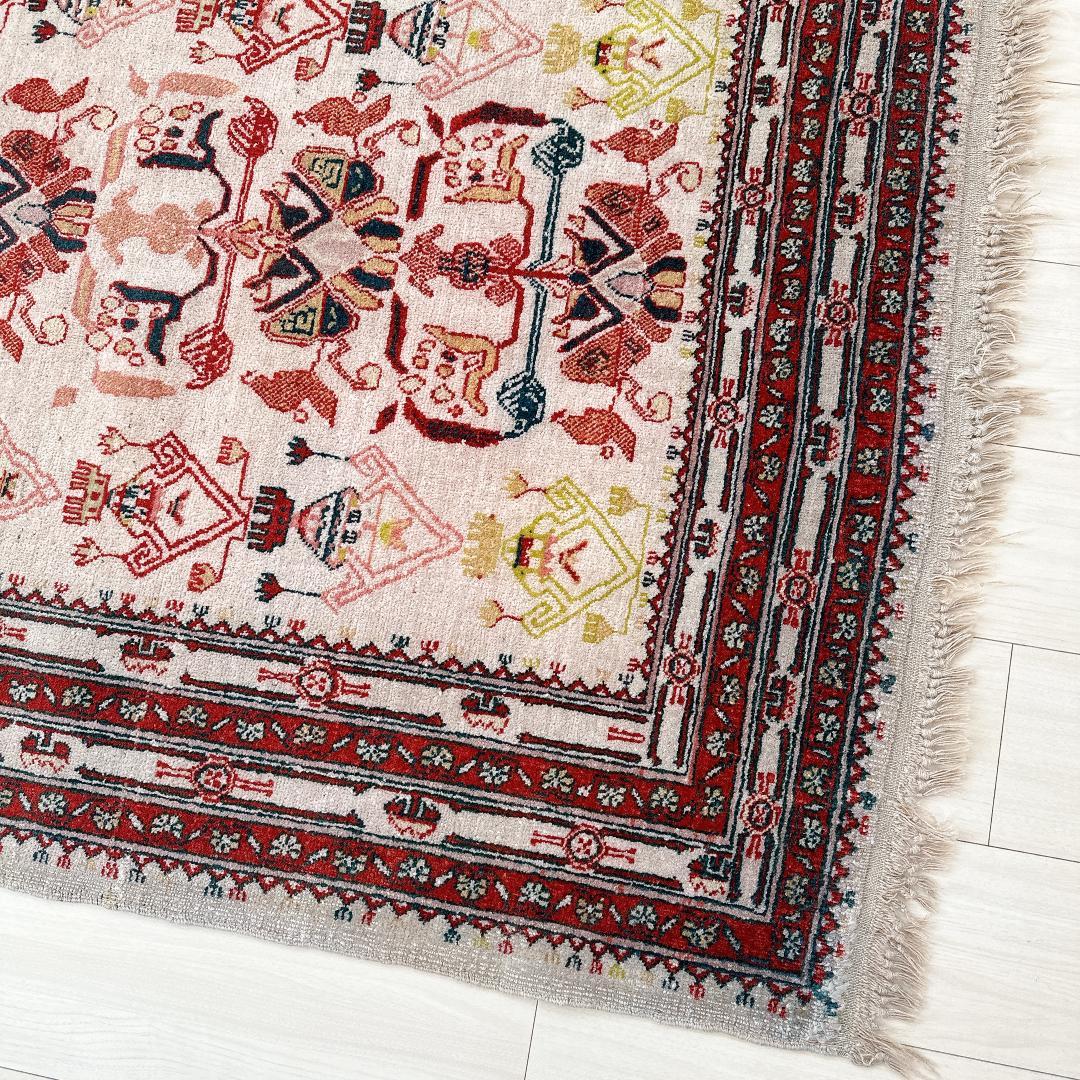 トルコ製ヴィンテージラグ771高級 レア アイボリー レッド イエロー グリーン