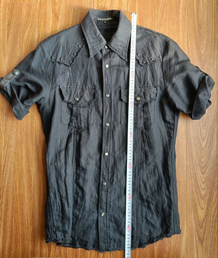 5351プール・オム ポンチョ付き半袖ワークシャツ 両腕と背中にレザー部分有り