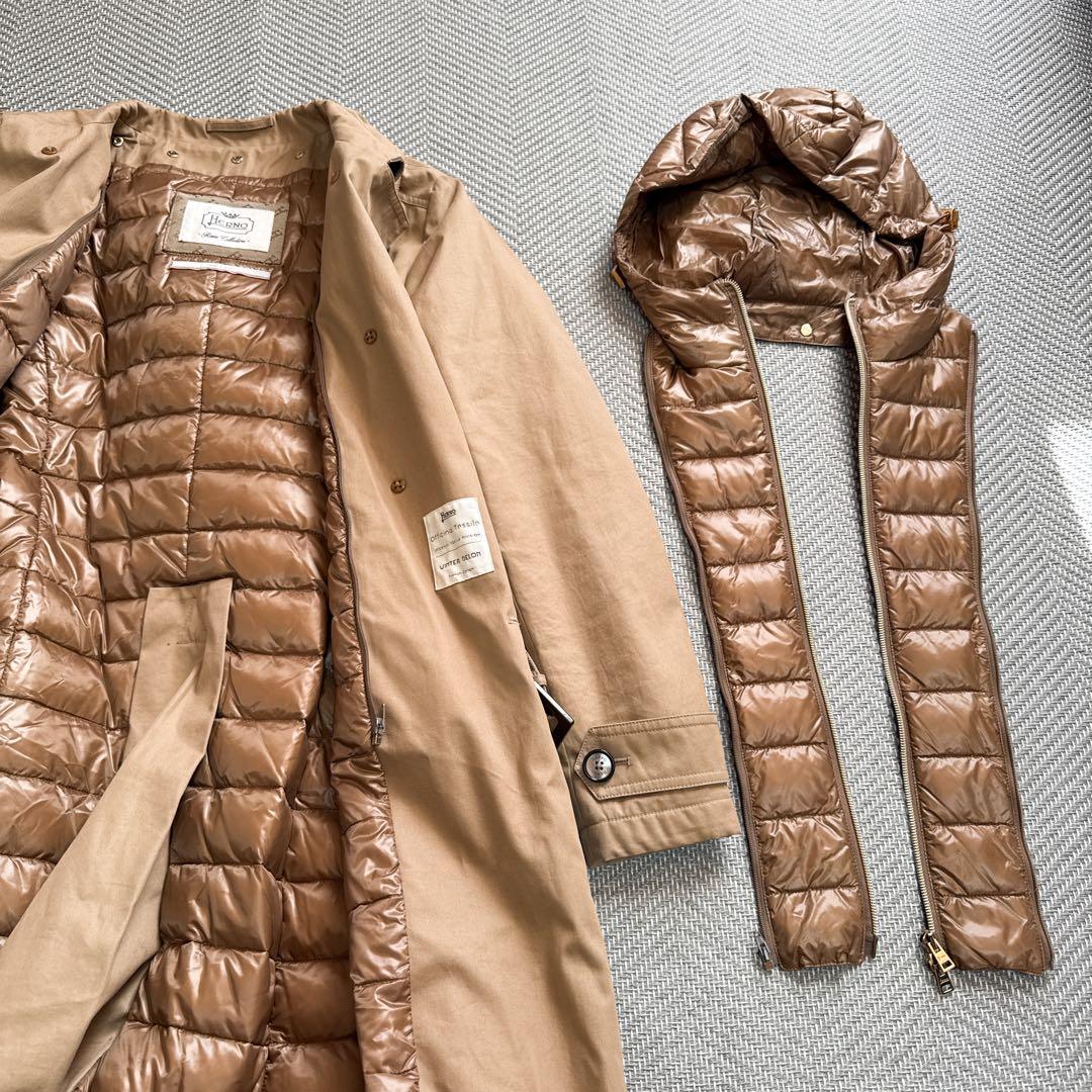 極美品 HERNO ヘルノ ダウンコンビトレンチコート ベルト ベージュ系 ML