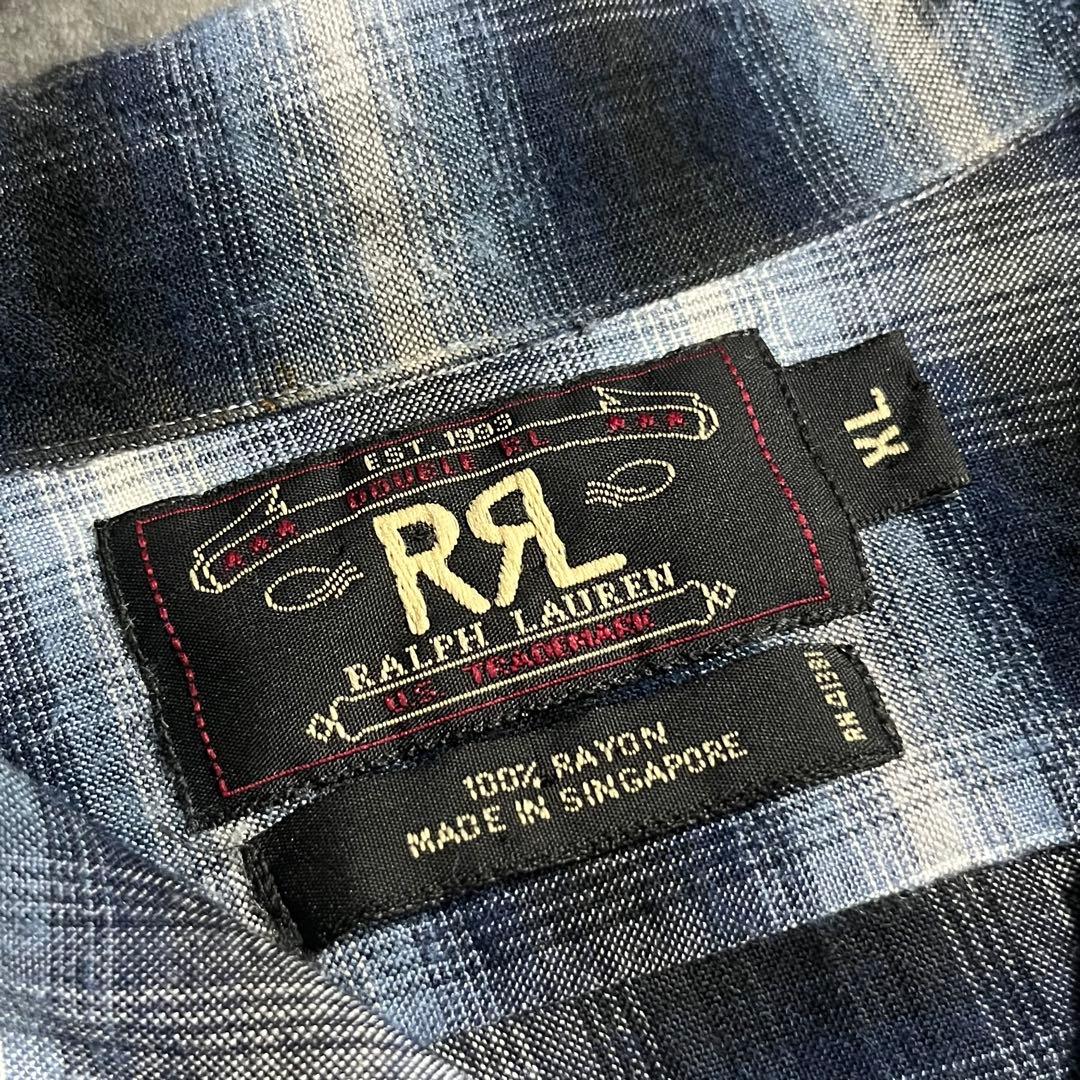 RRL ☆ 三ツ星 ☆ オンブレ チェック vintage シャツ 長袖 青 白