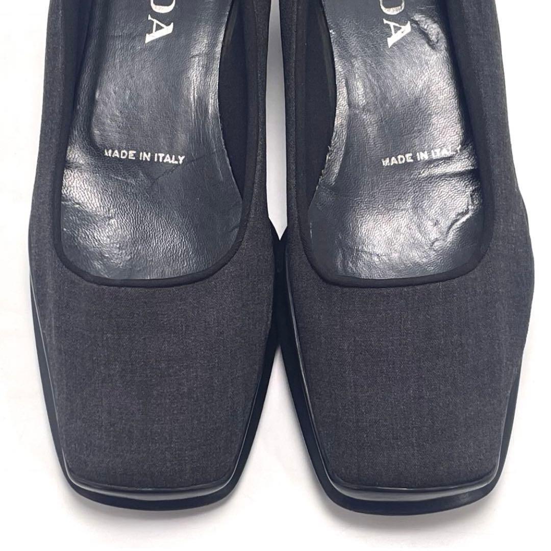 PRADA プラダ スクエアトゥ パンプス ファブリック スリッポン 24cm