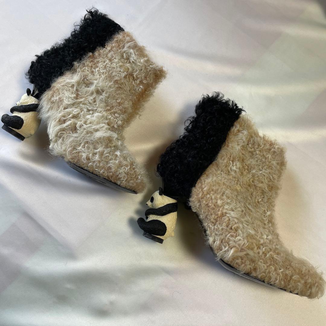 日本製　マイパンダ　本革　毛皮　ラム　ブーティ　ショートブーツ