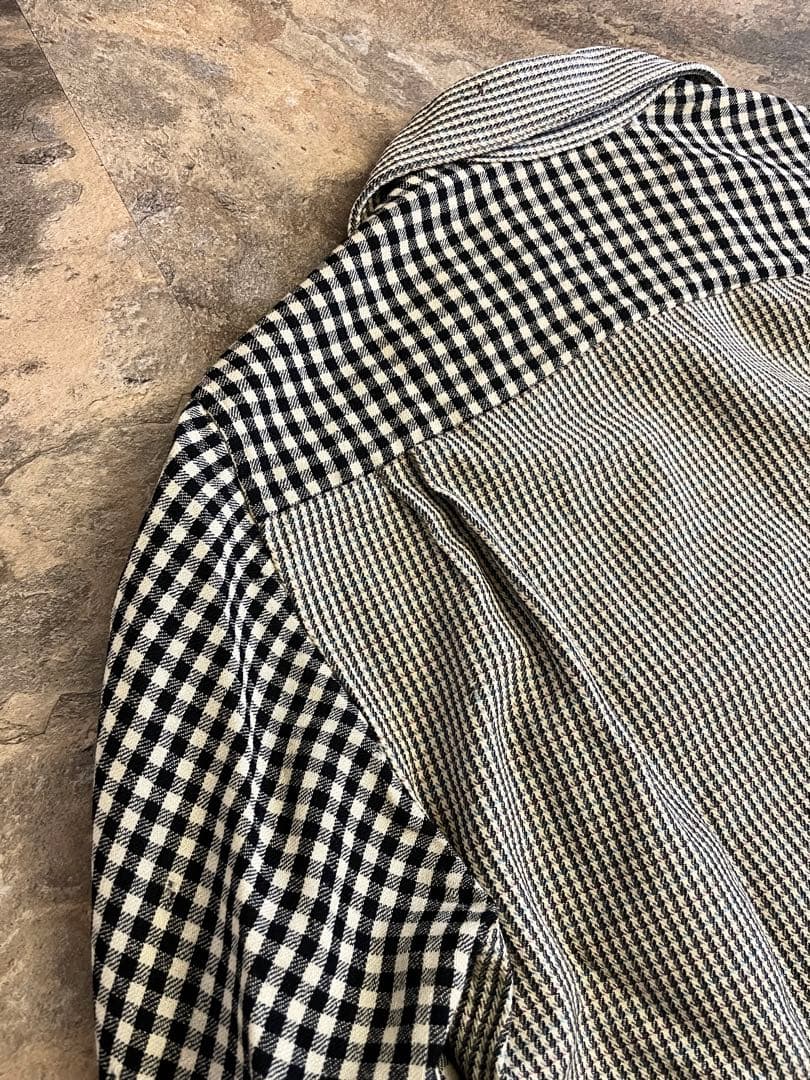 40s Vintage ウールオープンカラー クレイジーチェック ウール シャツ