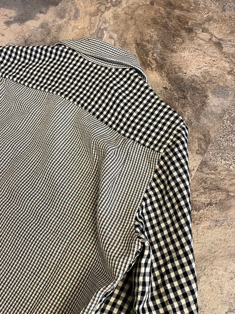 40s Vintage ウールオープンカラー クレイジーチェック ウール シャツ