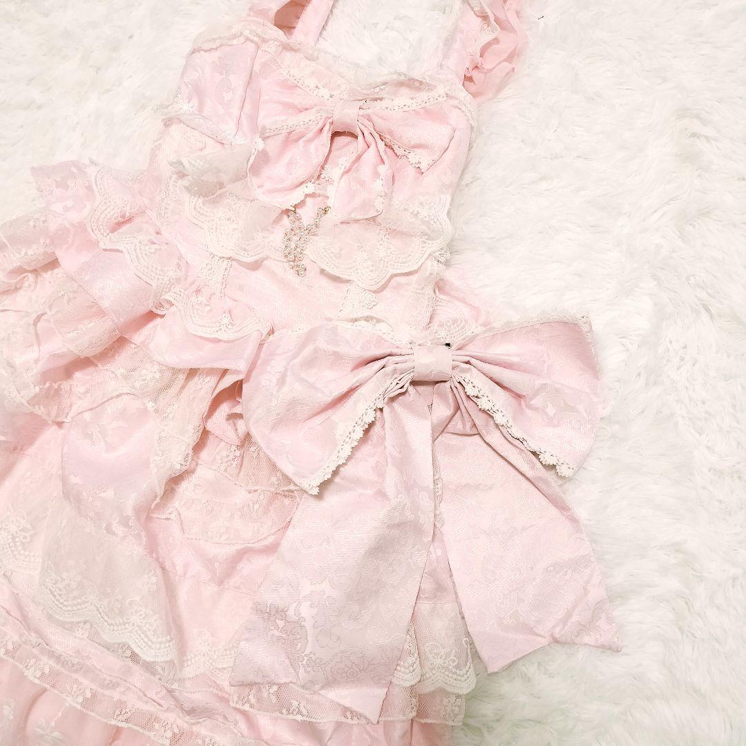 十字心結シリーズロリィタドレス ブラウス ワンピース 姫袖 甘ロリ ピンク