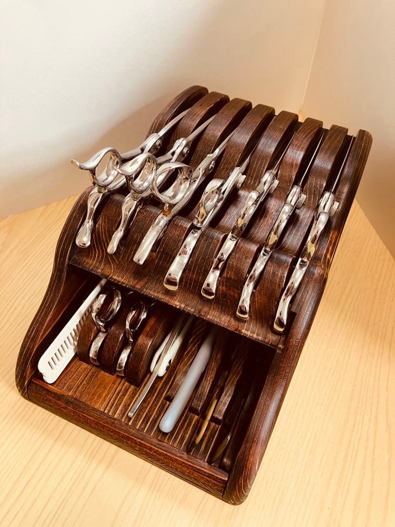 木製シザートレイ　シザートレー　シザースタンド　ハサミ皿　Aタイプ