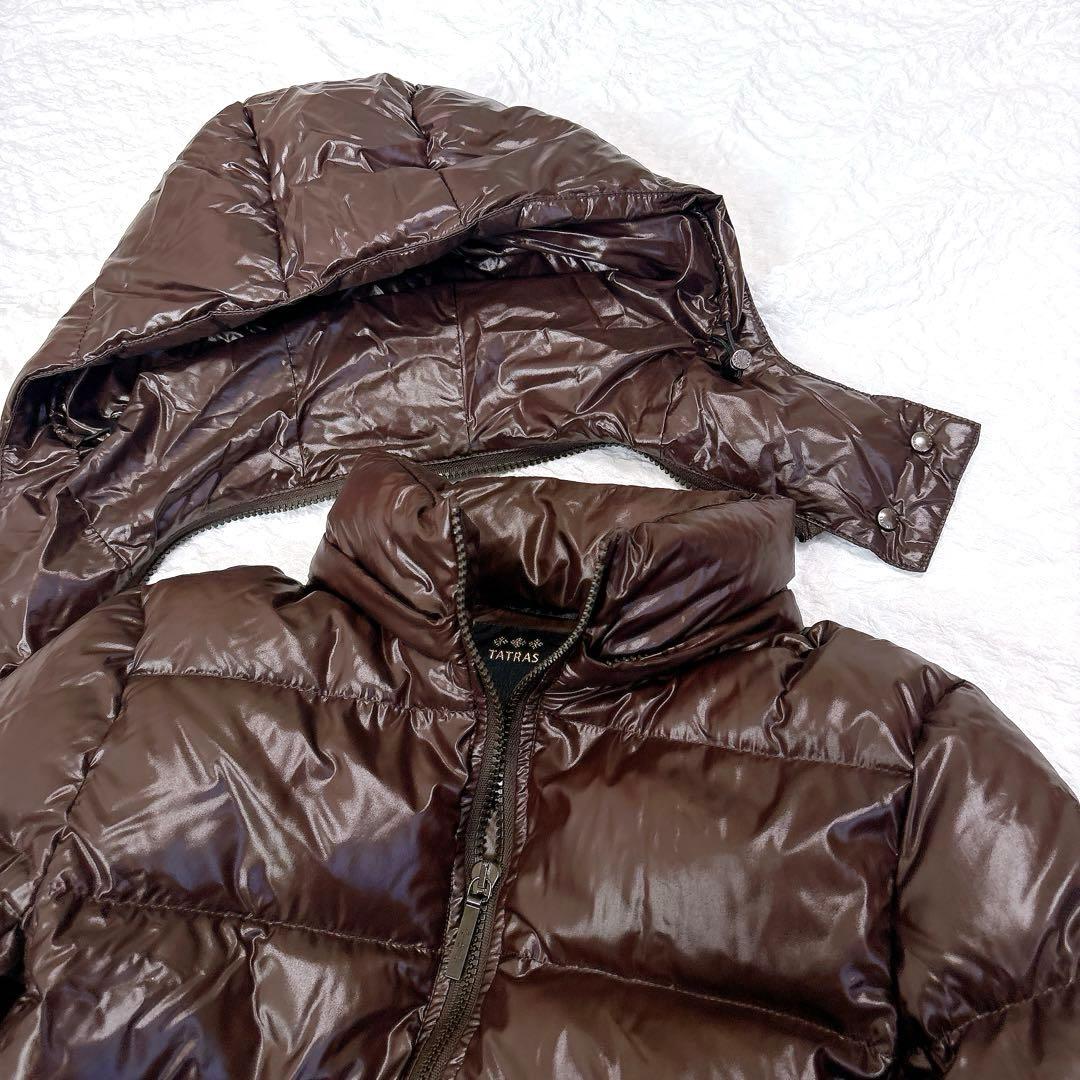 極美品✨TATRASタトラス　クルサ　ダウンジャケット　ブラウン　光沢　フード