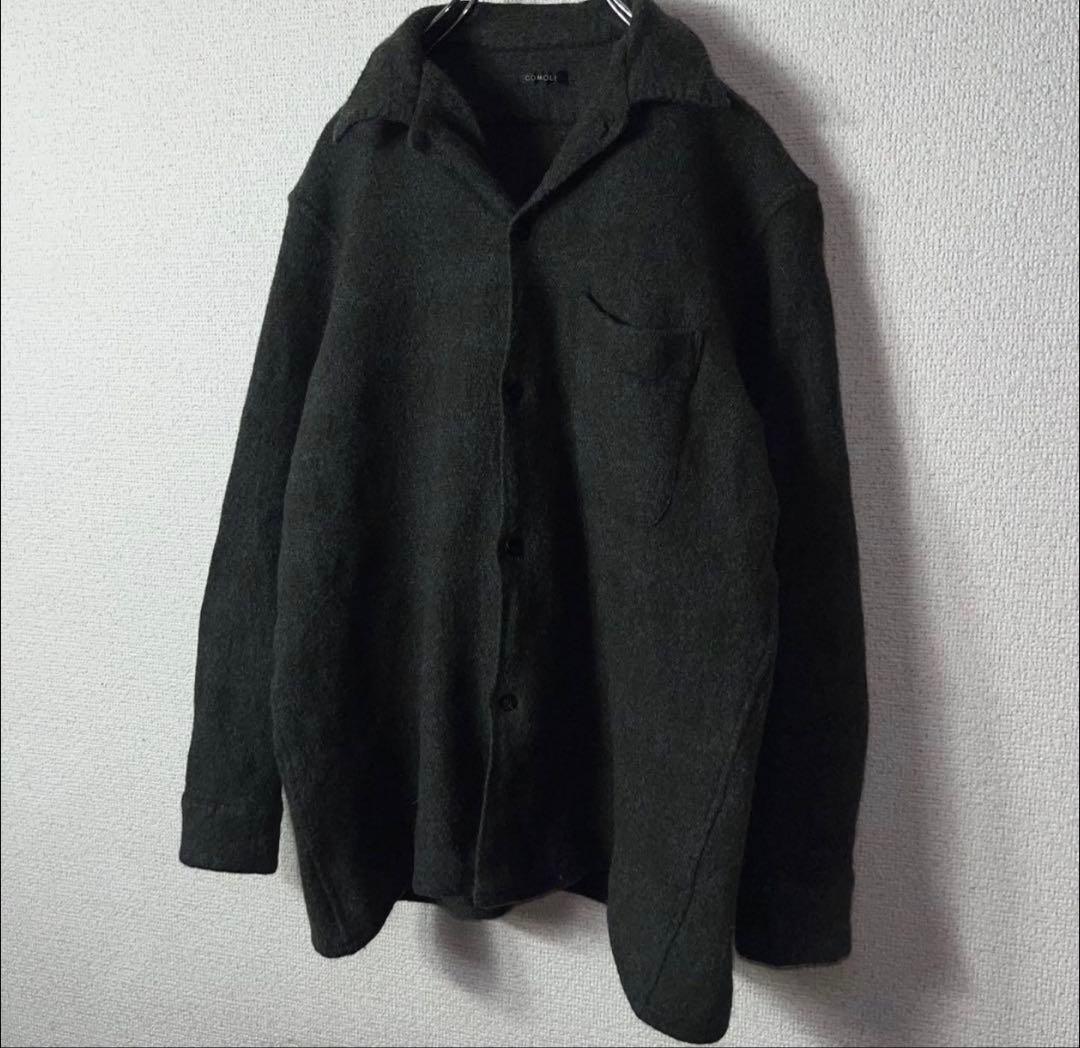 【値下げ中】参考定価約52800円COMOLIウールチェックオープンカラーシャツ