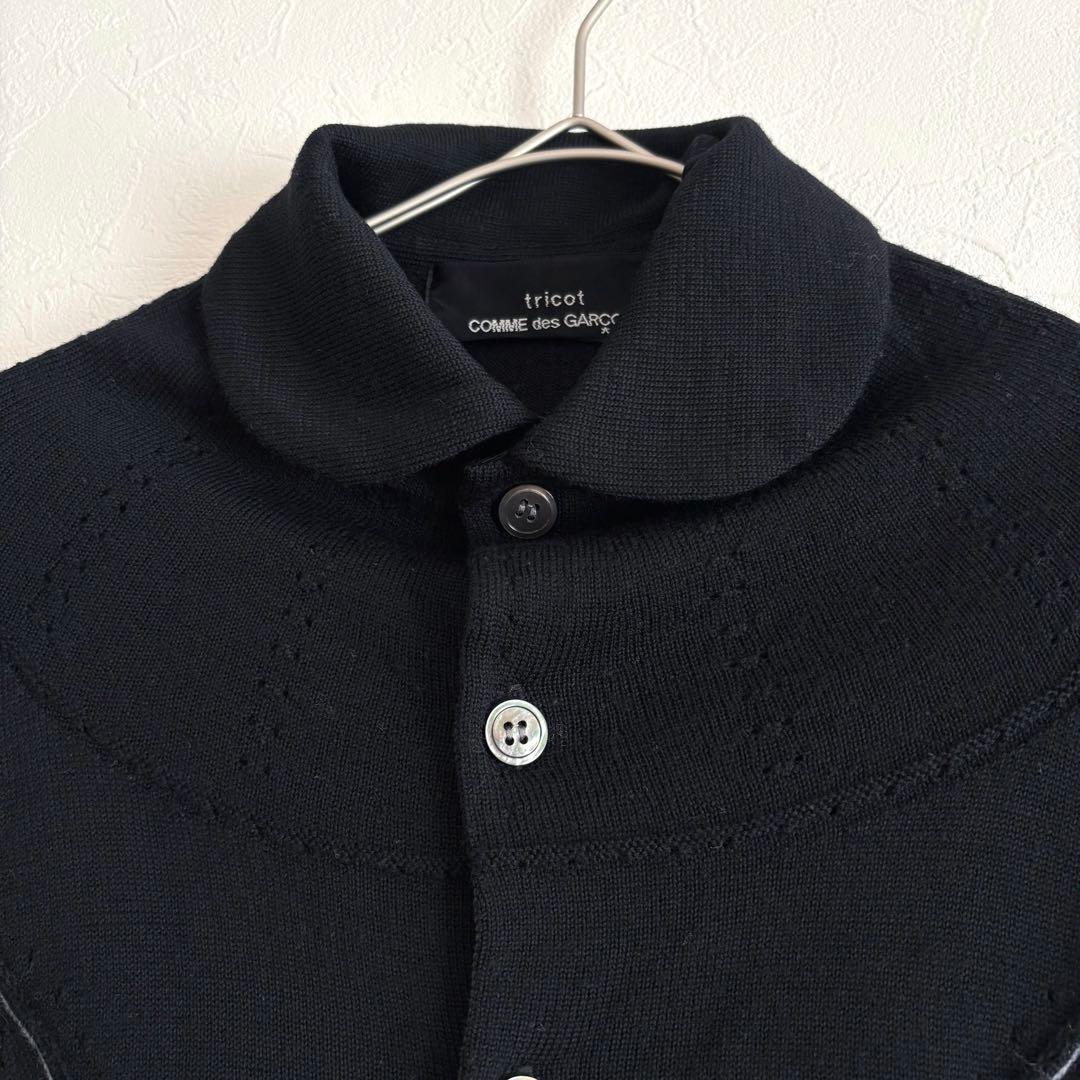 トリココムデギャルソン 丸襟 ステッチ ニットカーディガン 黒 AD2010