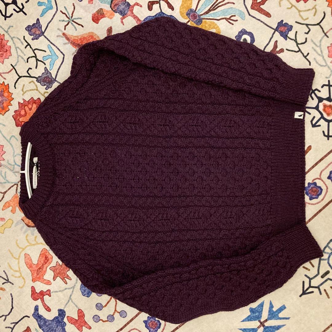 ペレグリン アランケーブルクルーネックニット パープルケーブルニット　イギリス製