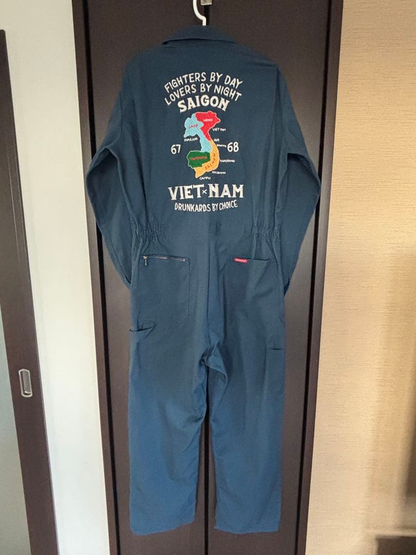 ディッキーズ/つなぎ/オールインワン/ベトジャン/刺繍/ネイビー/42/良品/L