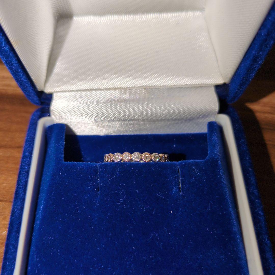 猫*事様 K18、Pt900コンビリング　プチダイヤ✨ミル打ち　ピンキー