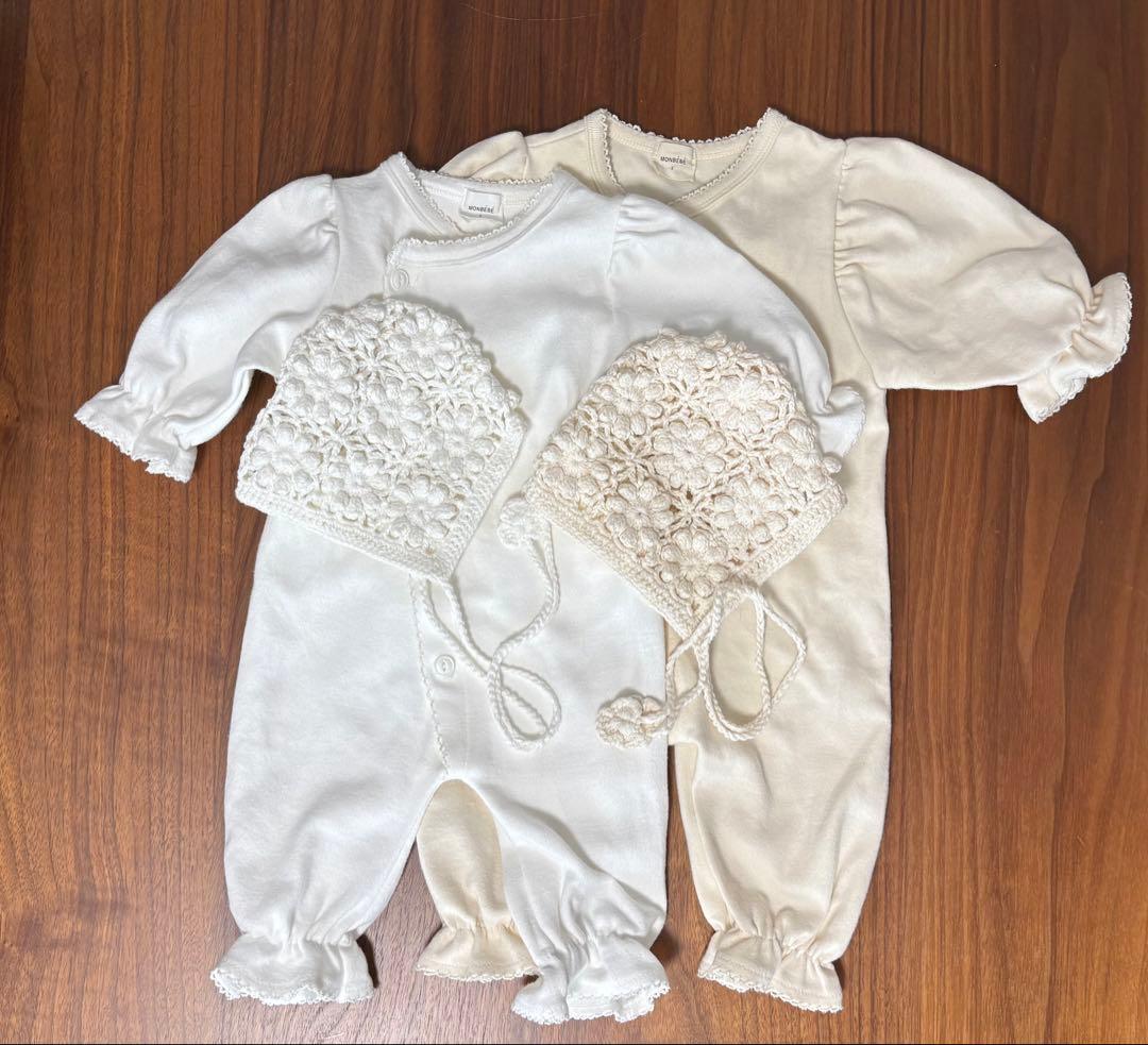 むぎ様【美品】monbebe ロンパースとボンネット2セット