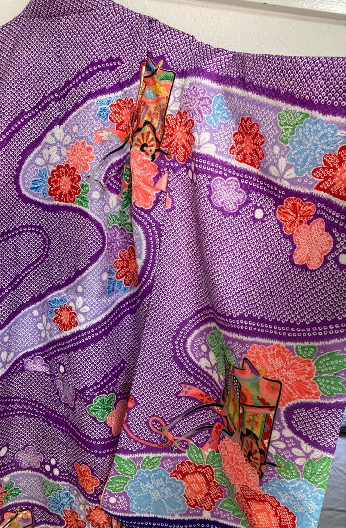 着物　七五三　絞り柄　女の子　レトロ　アンティーク　紫