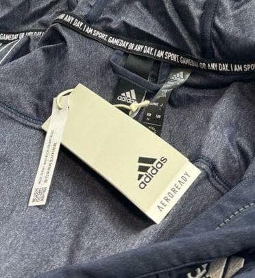 E2新品 XL アディダス adidas デニム風ウーブンセットアップ 上下 紺