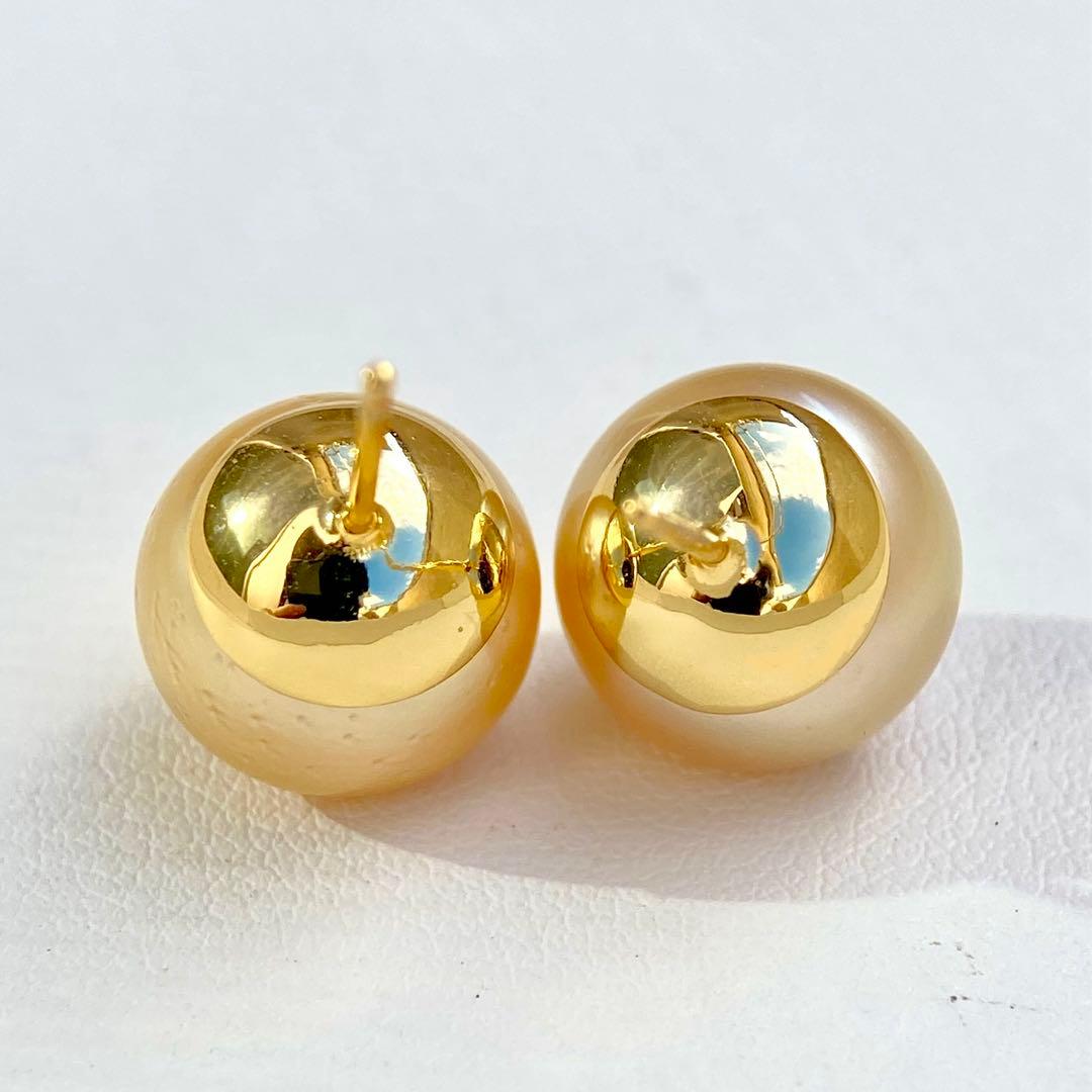 本真珠南洋白蝶真珠ゴールド12.5㍉s925直結ピアスBL929