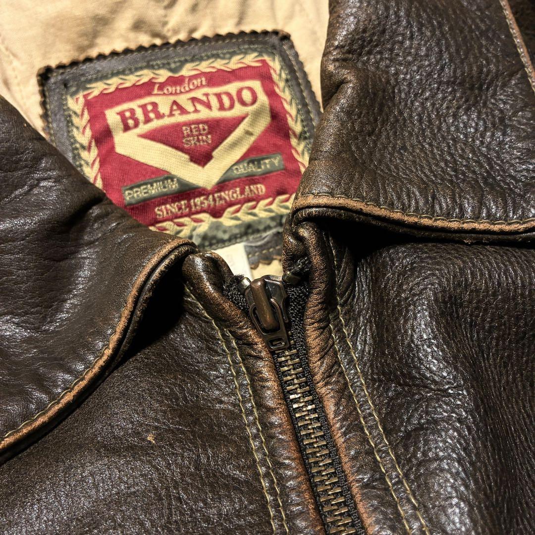 雰囲気◎レザードリズラーブラウンXLジップアップ短丈エイジングシングルライダース