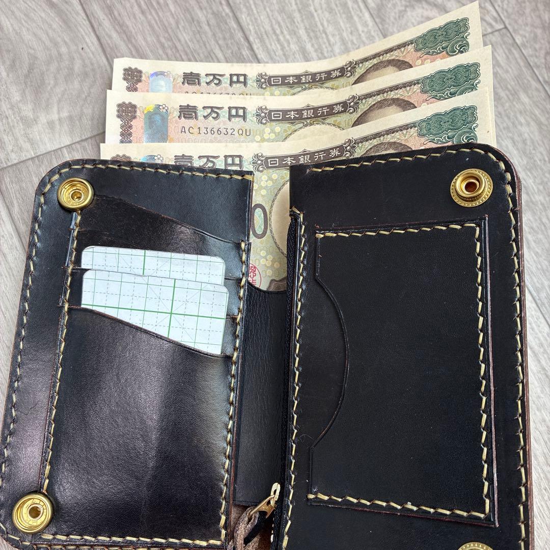 【茶芯ブラック】　クロムエクセル　ミドルトラッカーウォレット　真鍮