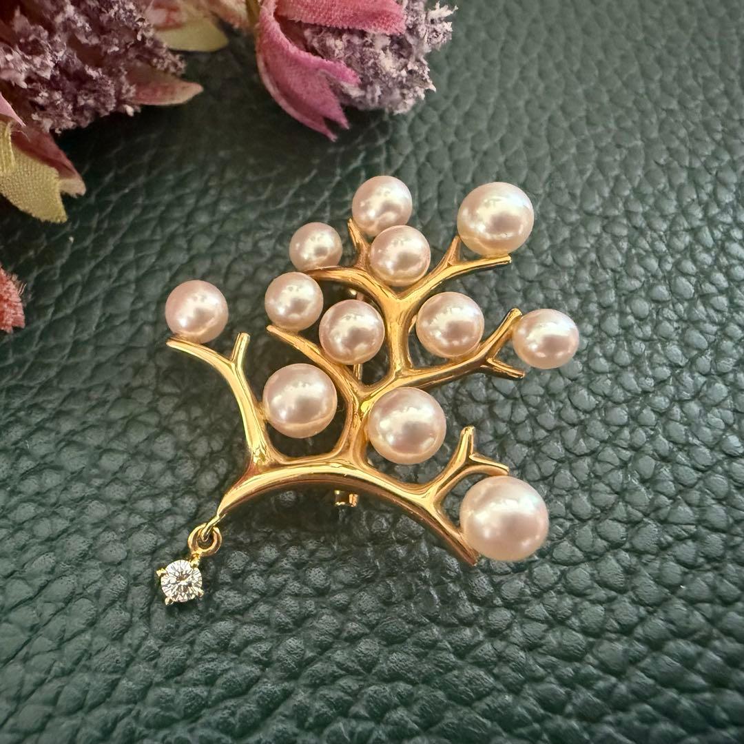 ミキモトK18アコヤパールダイヤ　幸福の木　ブローチ兼ペンダントトップ5.74g