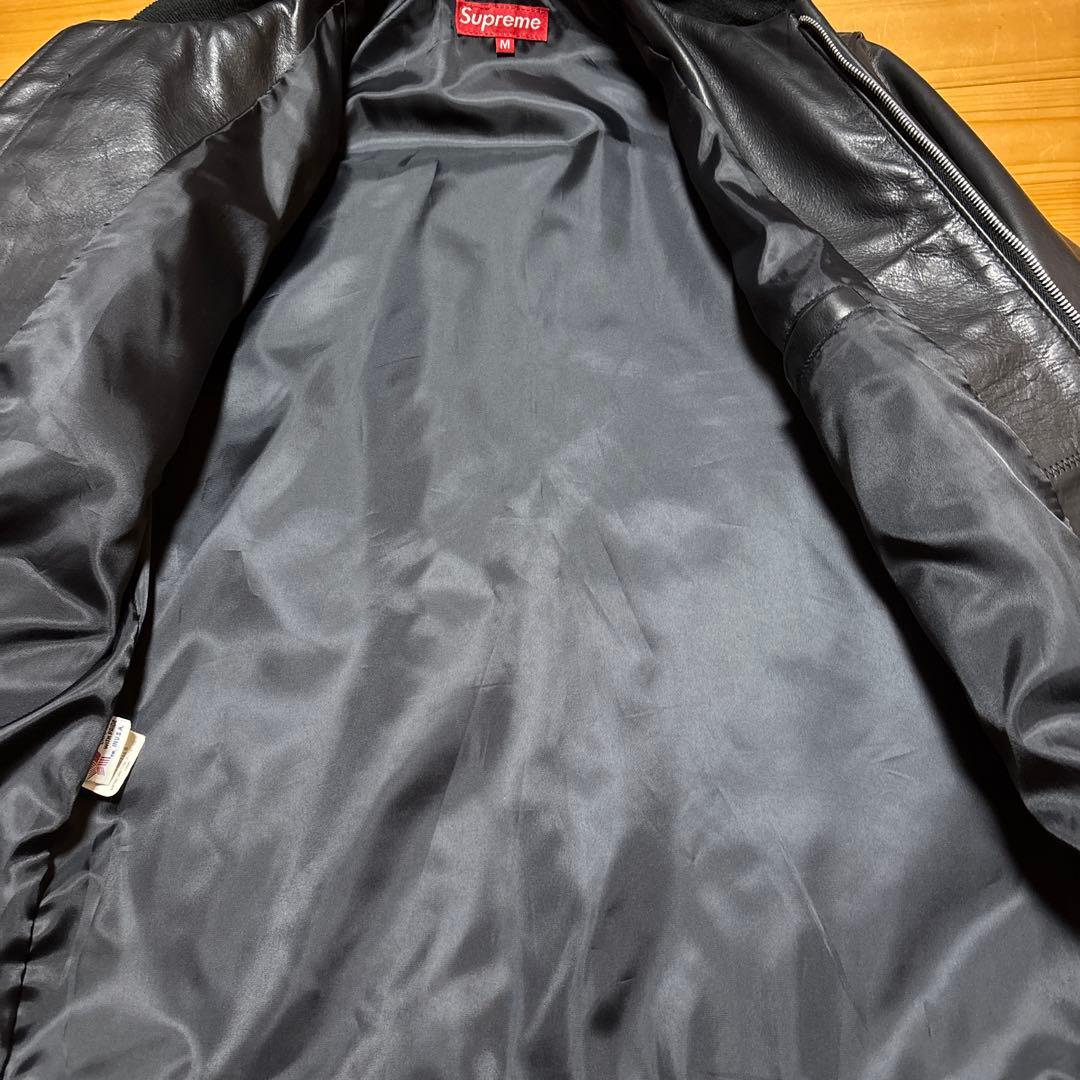 Supreme ブラックレザー シングルライダースジャケット M