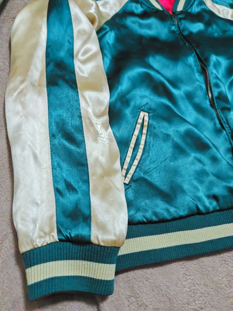 華鳥風月 美品 ２面用 日本限定 虎龍ワシ スカジャン 100%silk