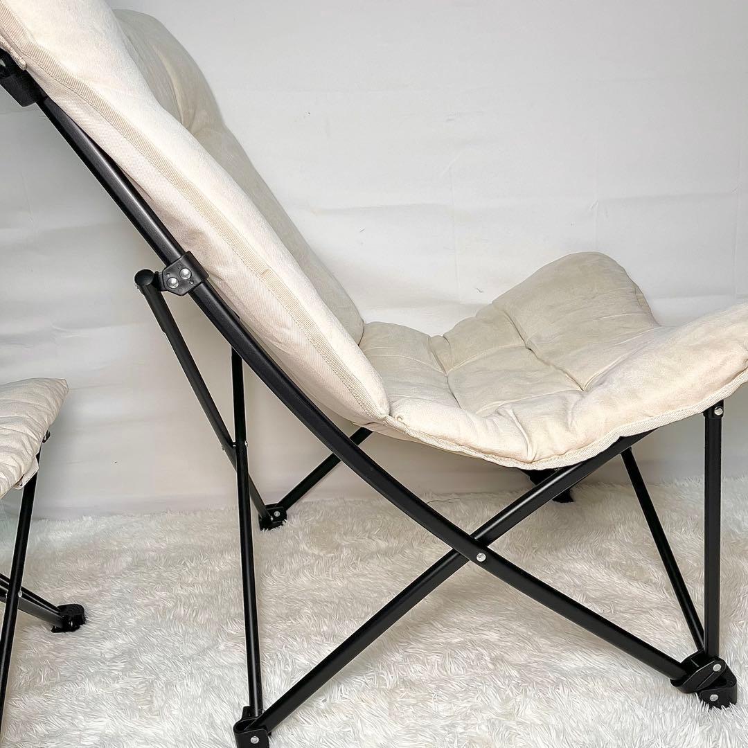 【美品】ニトリ バタフライチェア ハイバック BE オットマン付