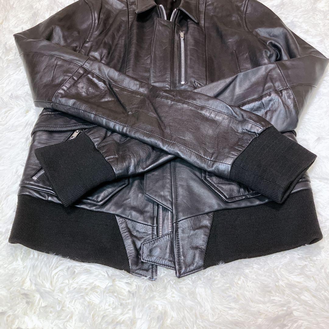 EKAM エカム ✨ 襟付き シングルライダースジャケット レザージャケット L