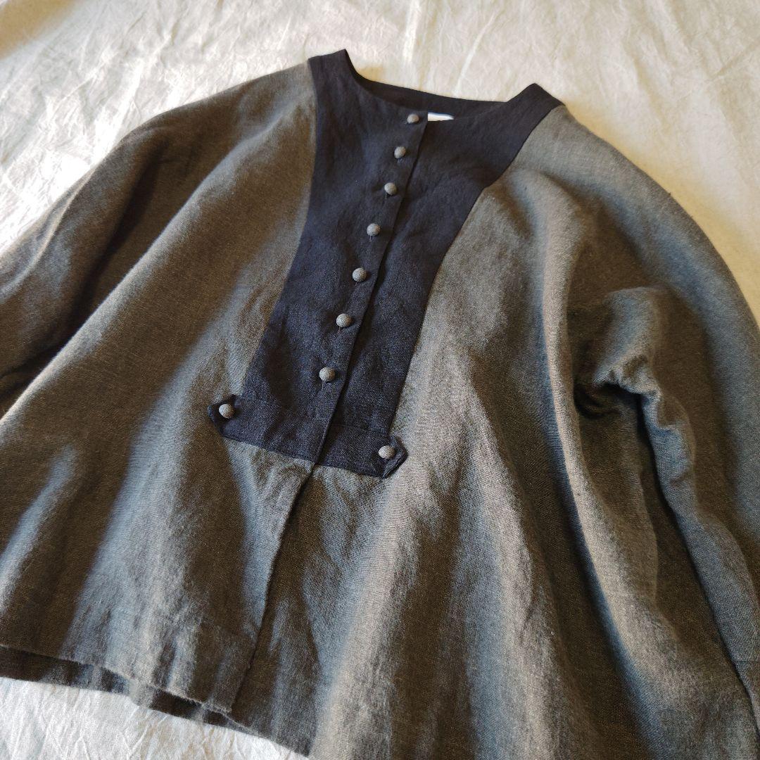 MAGALI マガリ ブラッシュドベルギーリネンカーディガン チャコール