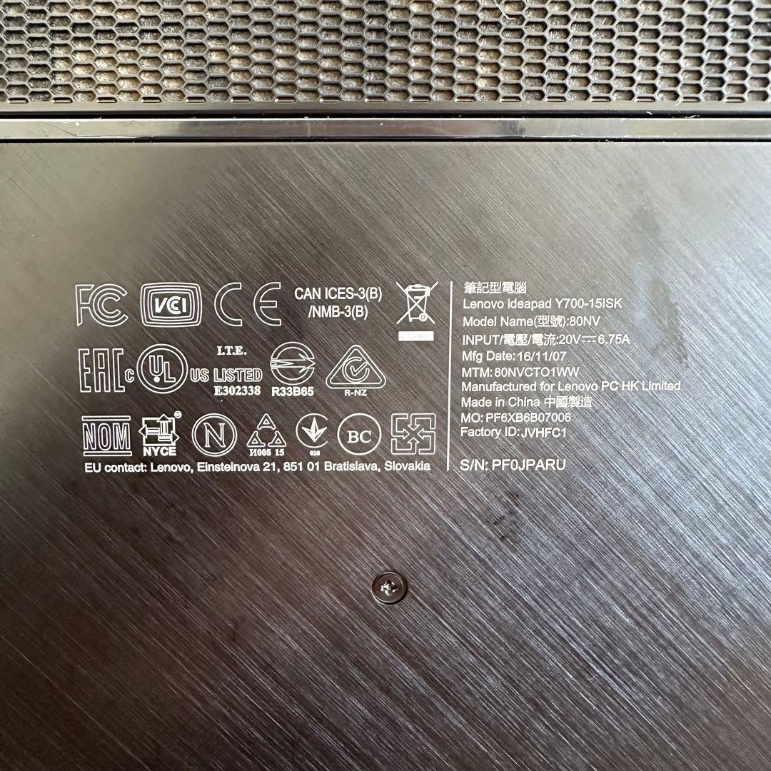 Lenovo Y700-15ISK ノートPC 本体 ACアダプター付き