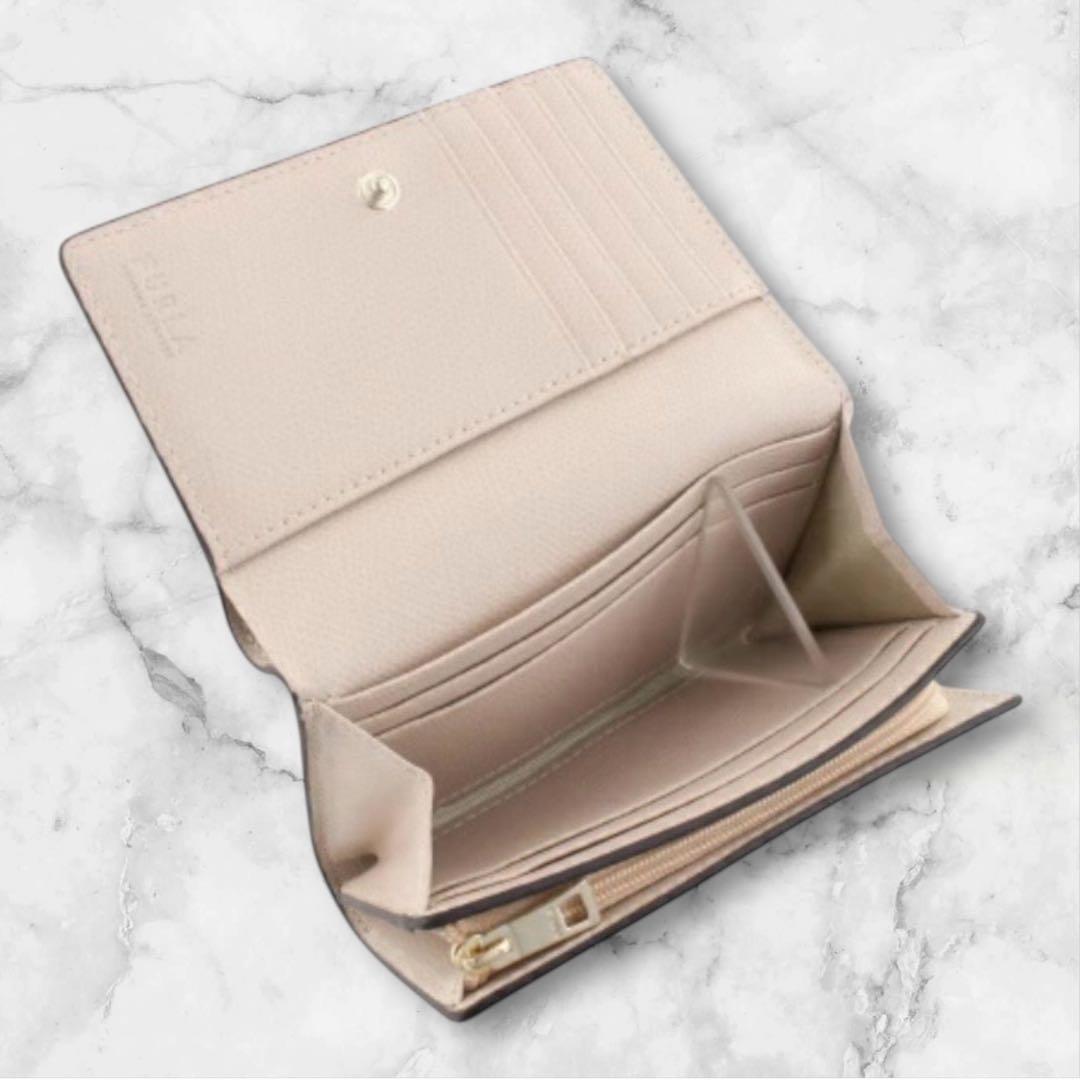 美品 FURLA フルラ☆シボ革 カメリア ウォレット レザー ピンク箱保存袋付