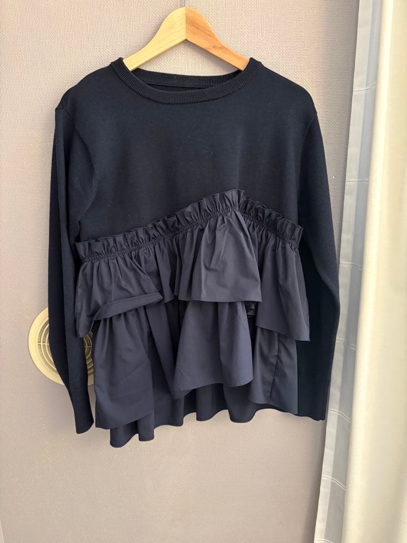 タフタ ドッキング ペプラム プルオーバー ニット ウォッシャブル