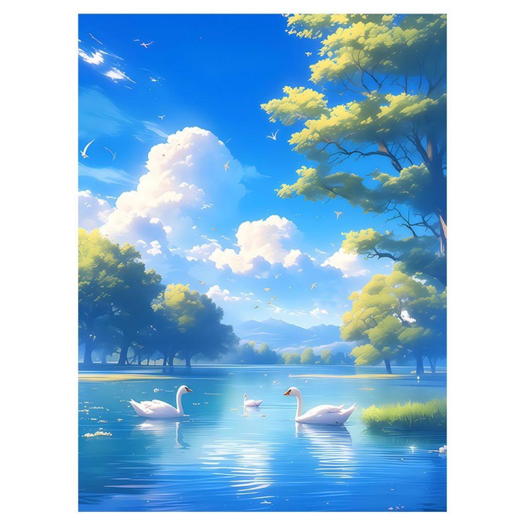 風景画 白鳥と湖のアート