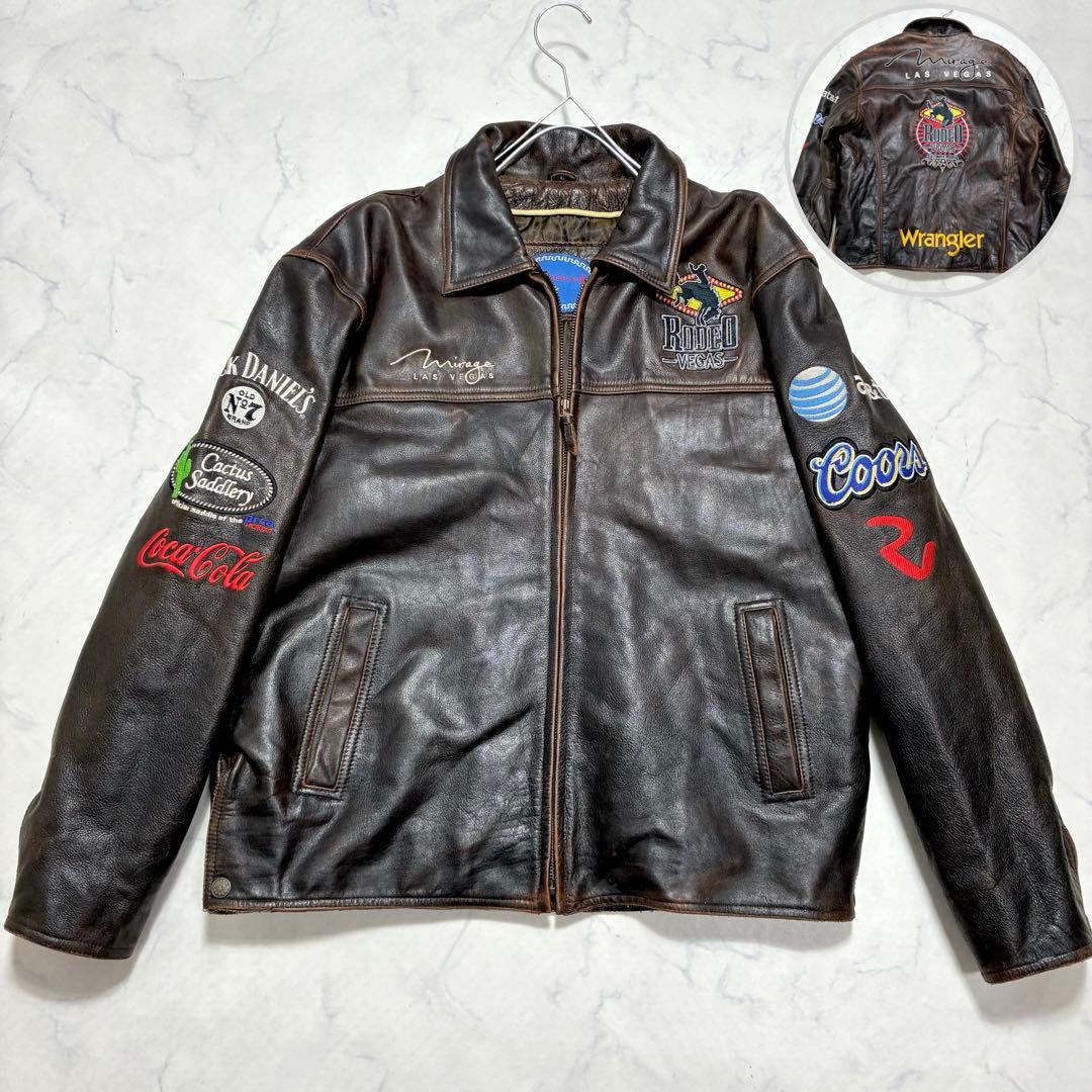 激シブ✨VINTAGE レザージャケット ライダース ワッペン ブラウン L