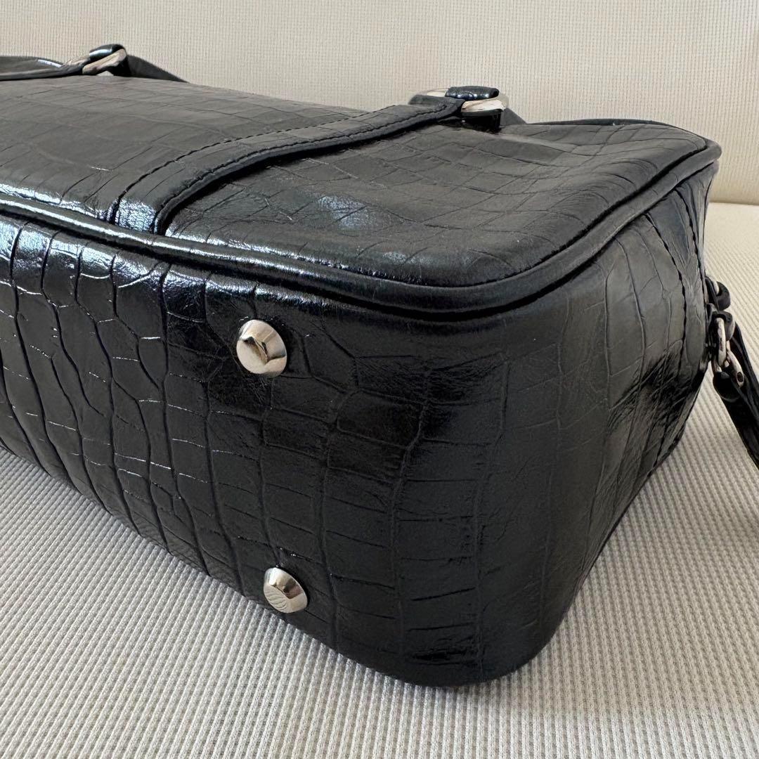 【美品】芸能人着用 定価66,000円 濱野皮革工藝 クロコ型押し ボストン 黒