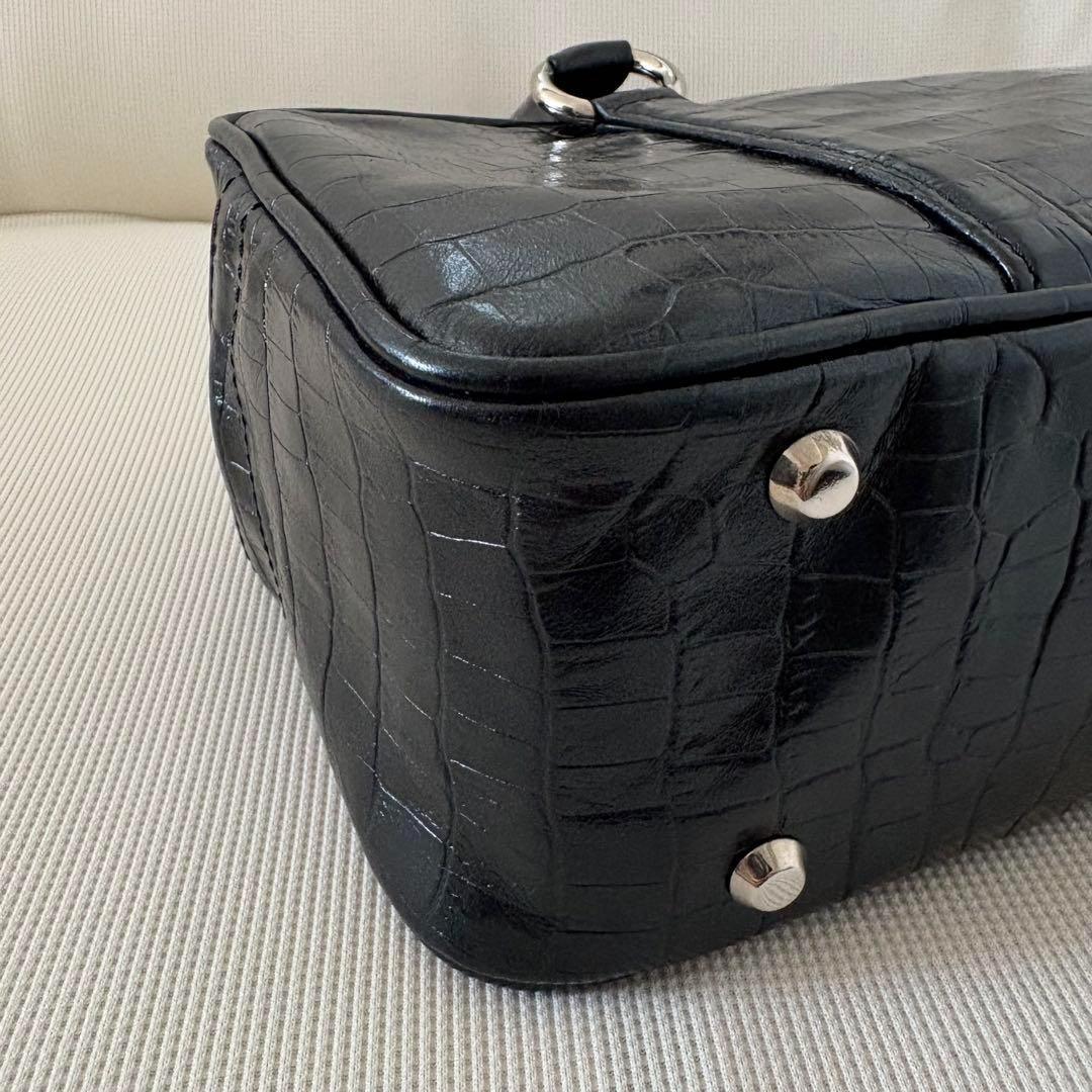 【美品】芸能人着用 定価66,000円 濱野皮革工藝 クロコ型押し ボストン 黒