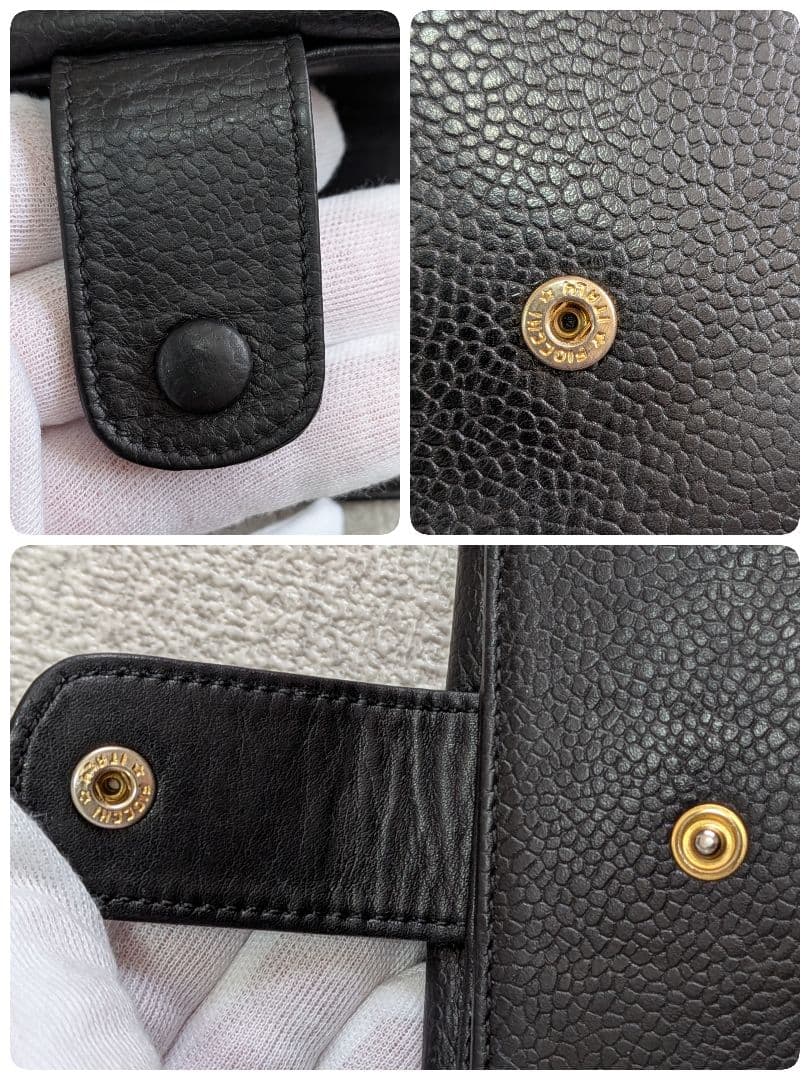 シャネル　デカココ　Wホック折り財布　キャビアスキン　黒　ミニチェーンウォレット