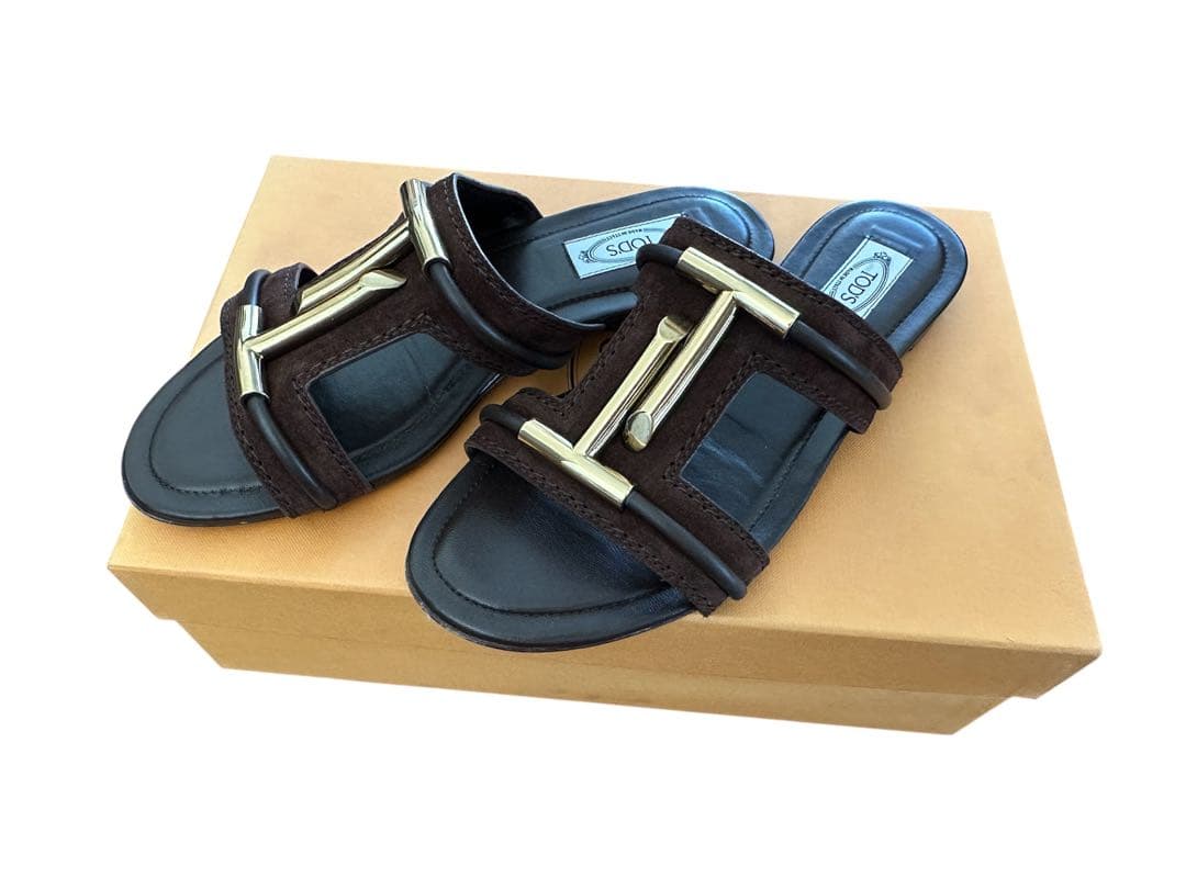 TOD'S スウェード スムースレザー ブラウンサンダル 箱・保存袋付き