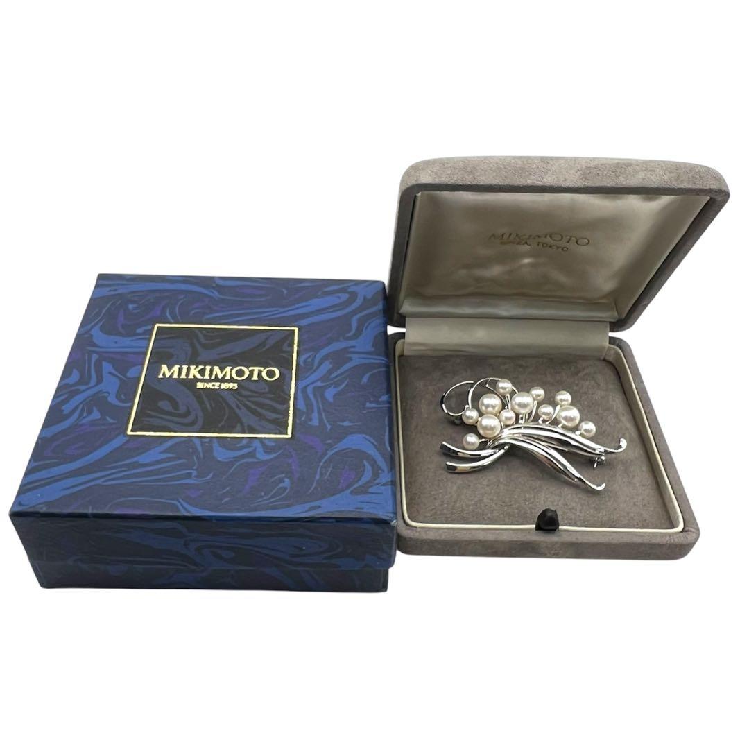 超美品　ミキモト　アコヤパール　12粒　6.5mm-4mm シルバーブローチ