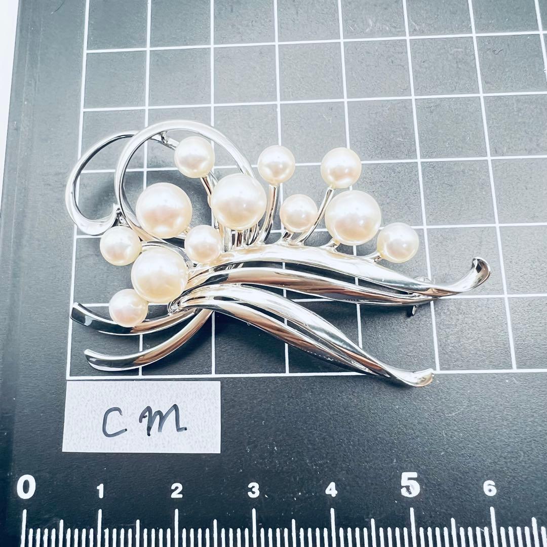 超美品　ミキモト　アコヤパール　12粒　6.5mm-4mm シルバーブローチ