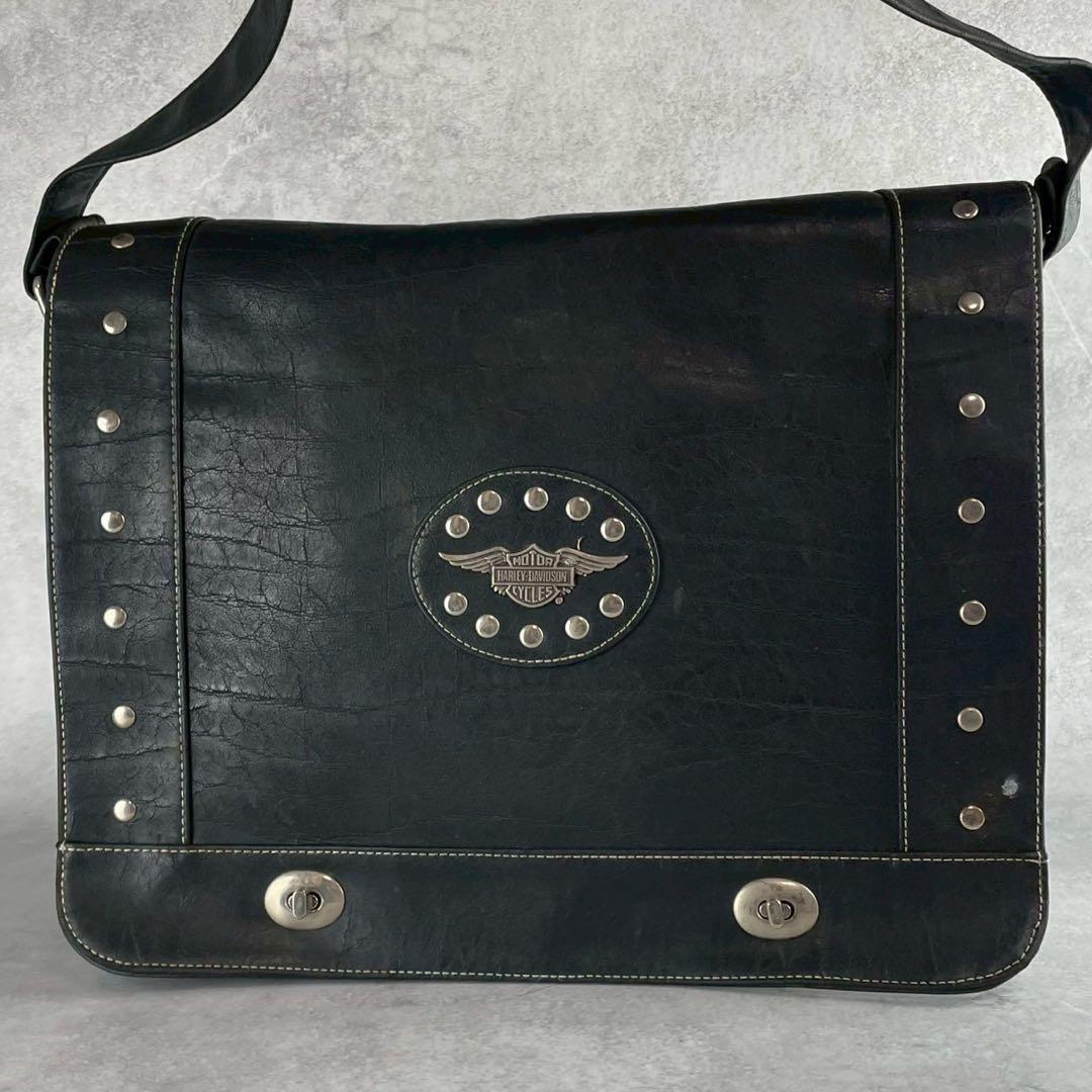 希少✨Harley Davidson ショルダーバッグ レザー ロゴ金具 黒