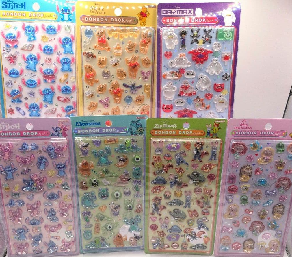 ☆国内正規品☆ディズニーキャラクターボンボンドロップシール／7点セット
